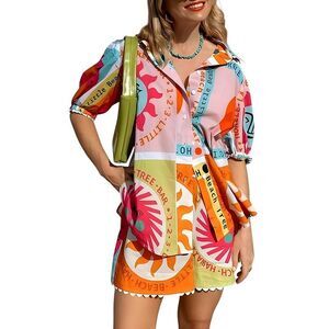 Esea Womens  2Pc Linen-Blend Shirt & Short Set